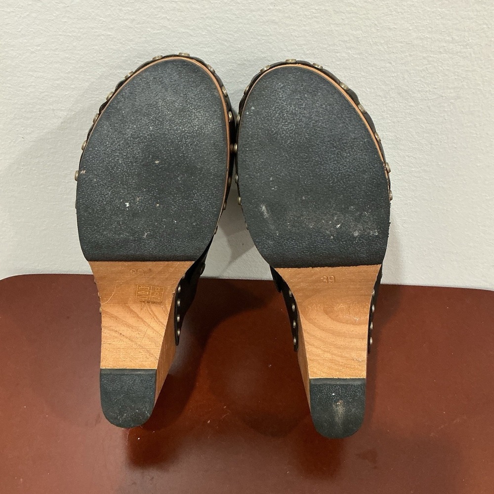 LISA B Black Leather Clog Mules with Wood Heel Boho Rivets Size EU 39 - 8.5 - Picture 6 of 7